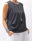 【NOSTRASANTISSIMA】 SIDE TACK SLEEVE-LESS TOP TS02_BLACK