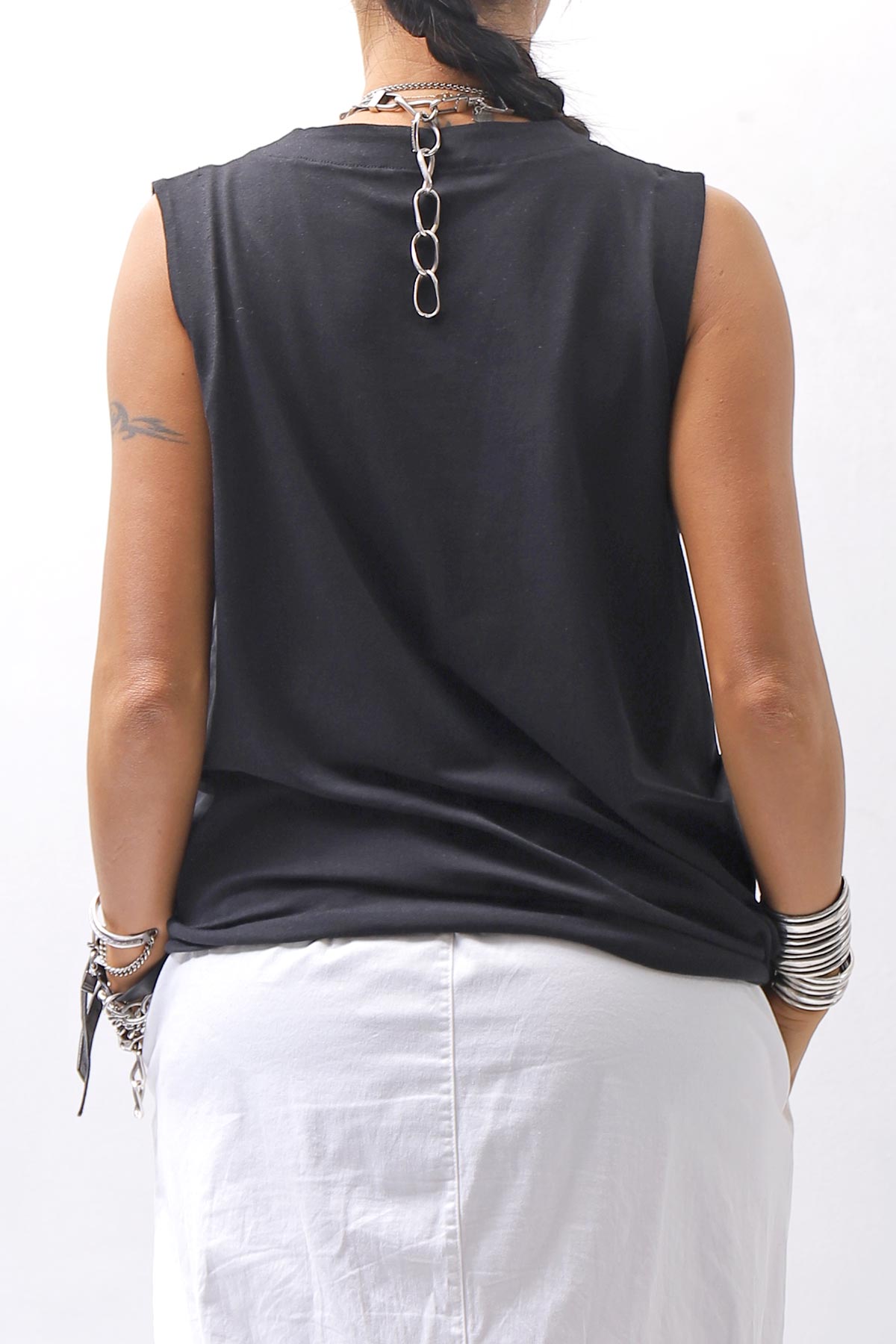 【NOSTRASANTISSIMA】 SIDE TACK SLEEVE-LESS TOP TS02_BLACK