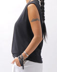 【NOSTRASANTISSIMA】 SIDE TACK SLEEVE-LESS TOP TS02_BLACK