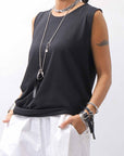 【NOSTRASANTISSIMA】 SIDE TACK SLEEVE-LESS TOP TS02_BLACK