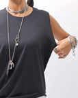 【NOSTRASANTISSIMA】 SIDE TACK SLEEVE-LESS TOP TS02_BLACK