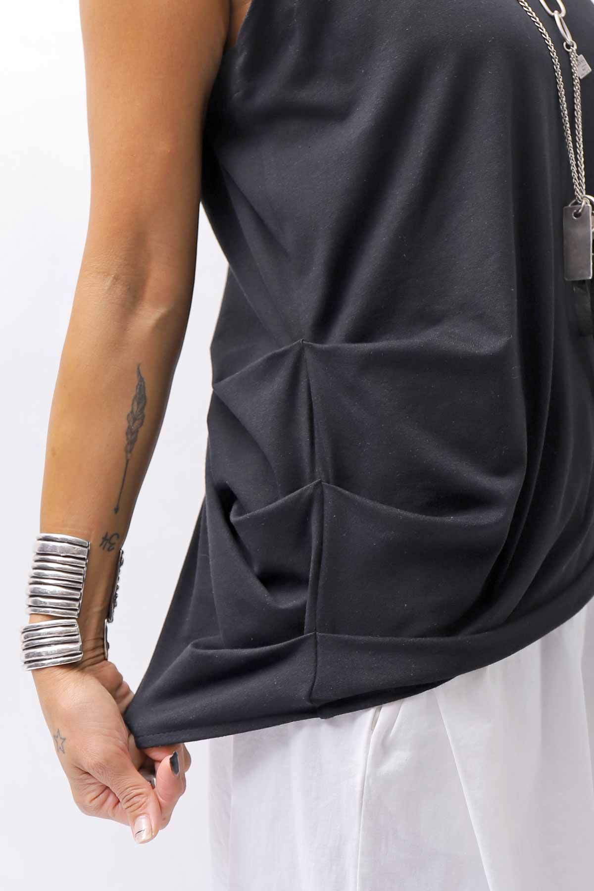 【NOSTRASANTISSIMA】 SIDE TACK SLEEVE-LESS TOP TS02_BLACK