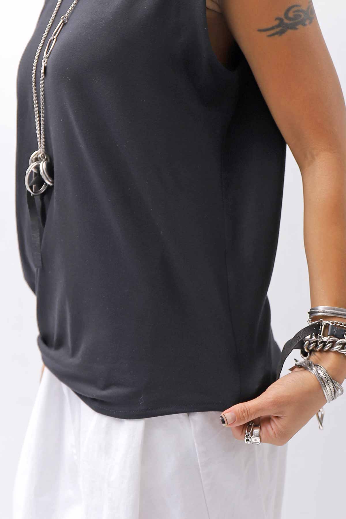 【NOSTRASANTISSIMA】 SIDE TACK SLEEVE-LESS TOP TS02_BLACK
