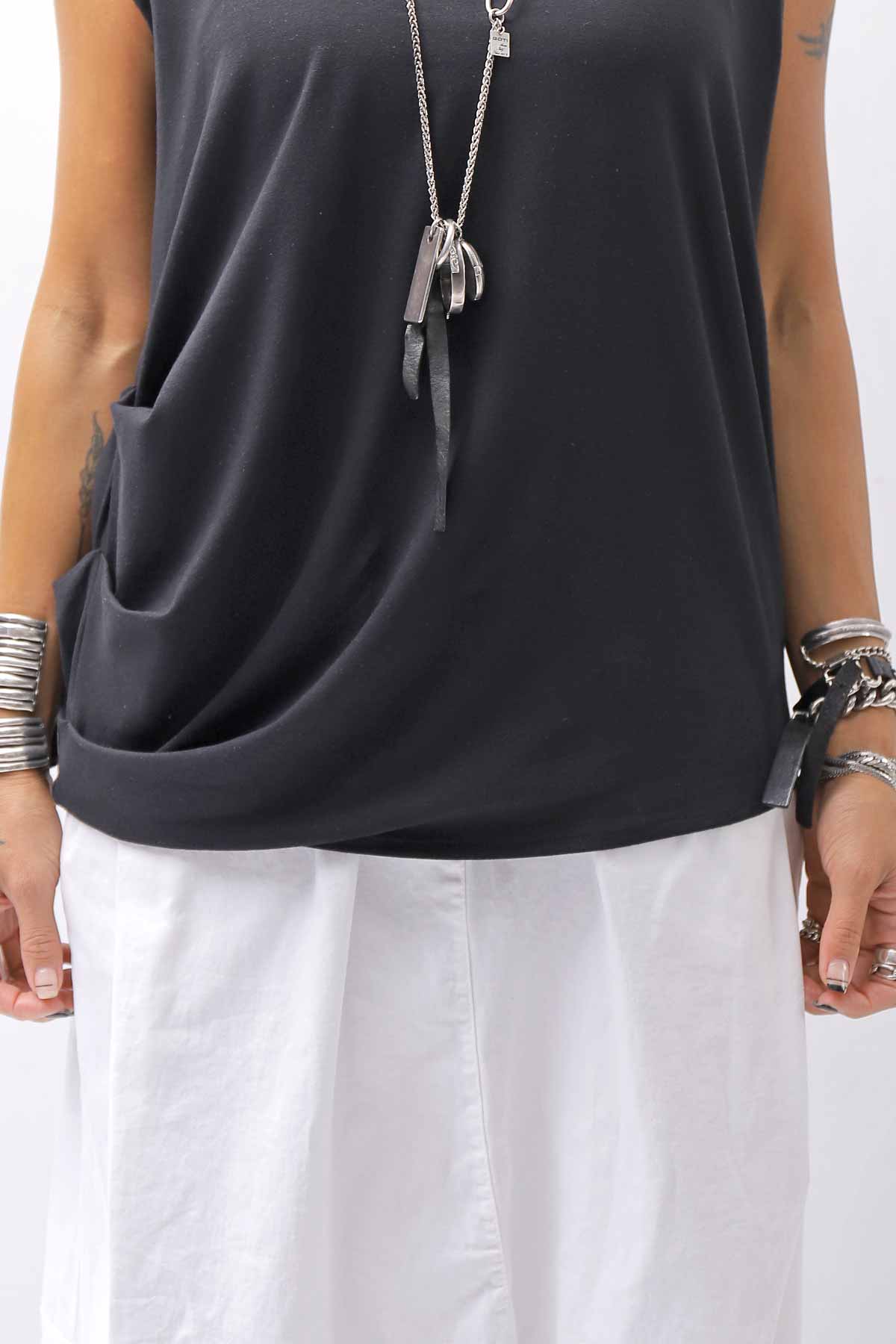 【NOSTRASANTISSIMA】 SIDE TACK SLEEVE-LESS TOP TS02_BLACK