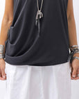 【NOSTRASANTISSIMA】 SIDE TACK SLEEVE-LESS TOP TS02_BLACK