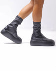 【AGL】 STRETCH LEATHER SNEAKER BOOTS VIBE STRETCH_BLACK