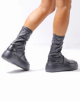 【AGL】 STRETCH LEATHER SNEAKER BOOTS VIBE STRETCH_BLACK