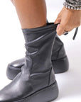 【AGL】 STRETCH LEATHER SNEAKER BOOTS VIBE STRETCH_BLACK