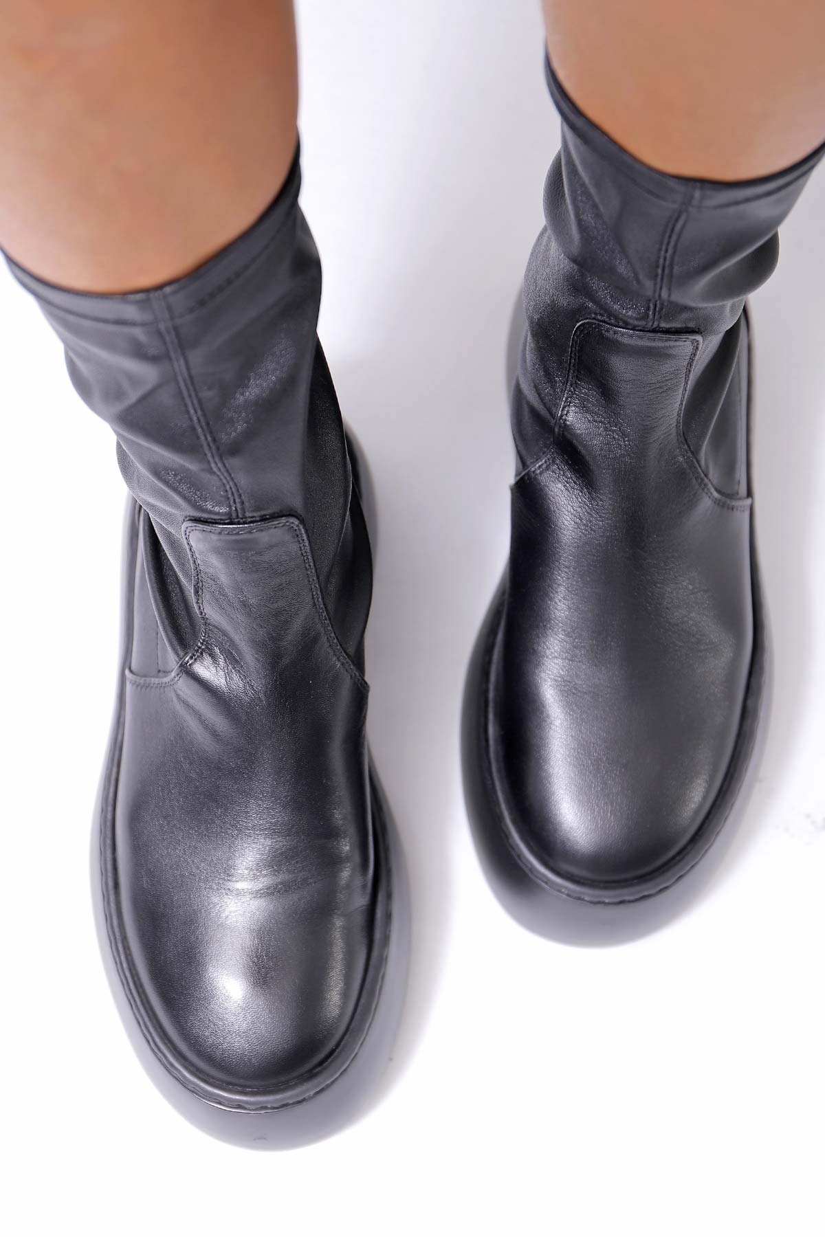 【AGL】 STRETCH LEATHER SNEAKER BOOTS VIBE STRETCH_BLACK