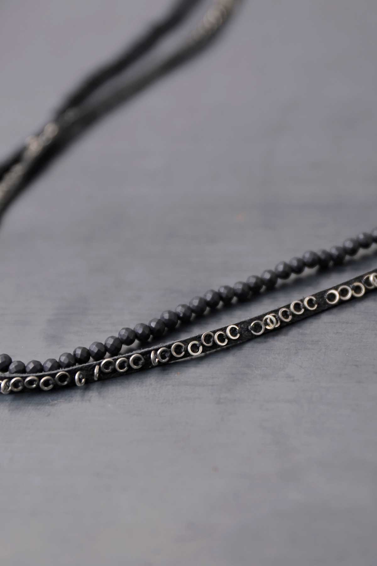 【GOTI】 BLACK AGATE &amp; MICRO SILVER SEQUIN NECKLACE_CN1181