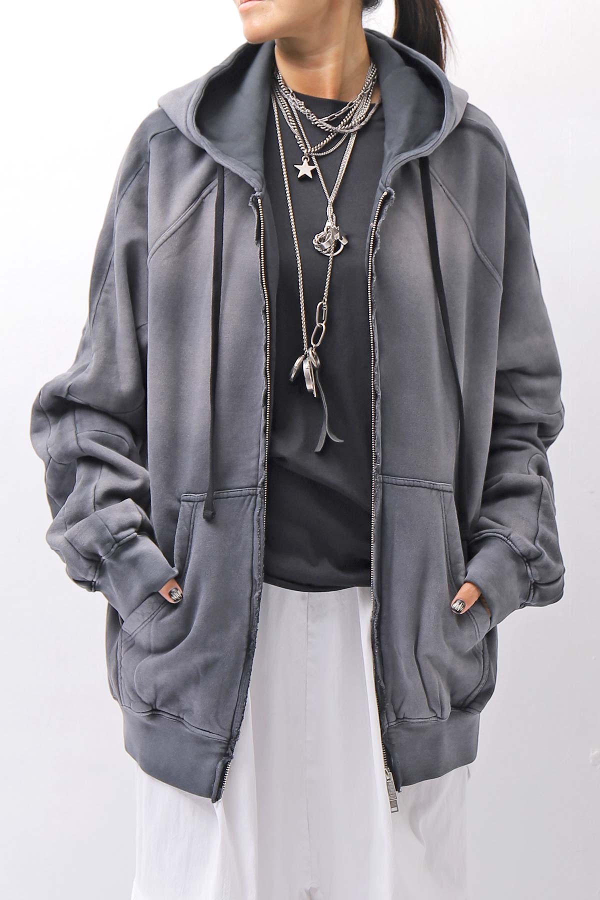 【thom/krom】 UNISEX SWEAT ZIPPED HOODIE MSJ711_GREY STONE WASH SPRAY