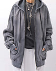 【thom/krom】 UNISEX SWEAT ZIPPED HOODIE MSJ711_GREY STONE WASH SPRAY