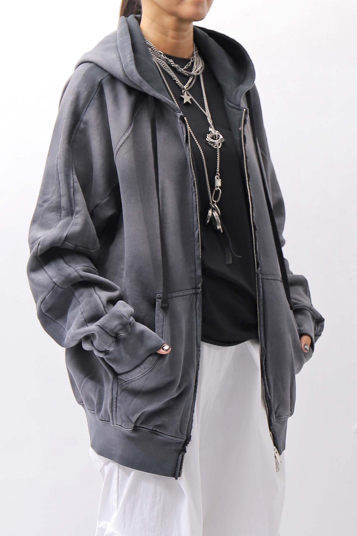 【thom/krom】 UNISEX SWEAT ZIPPED HOODIE MSJ711_GREY STONE WASH SPRAY