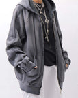 【thom/krom】 UNISEX SWEAT ZIPPED HOODIE MSJ711_GREY STONE WASH SPRAY