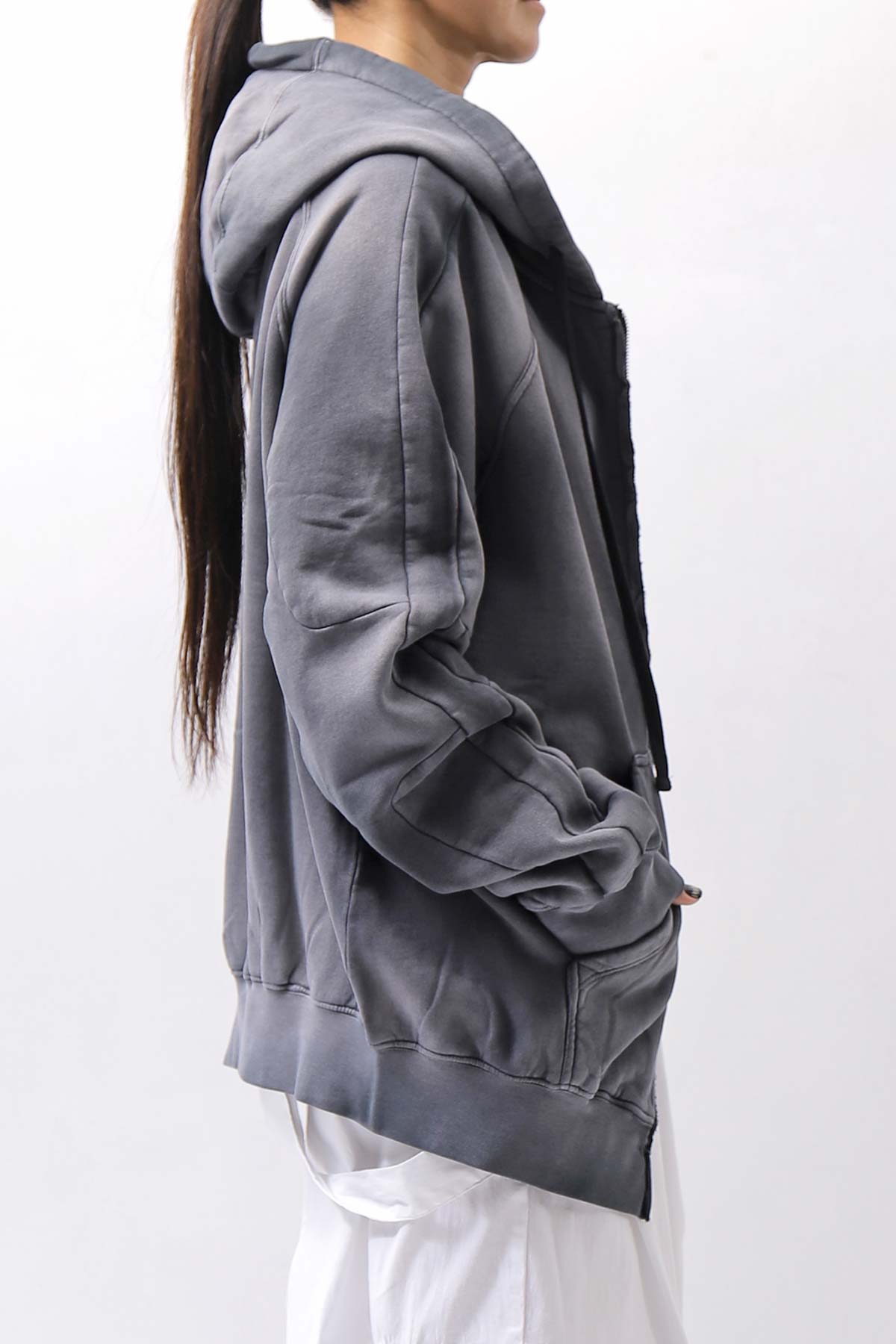 【thom/krom】 UNISEX SWEAT ZIPPED HOODIE MSJ711_GREY STONE WASH SPRAY