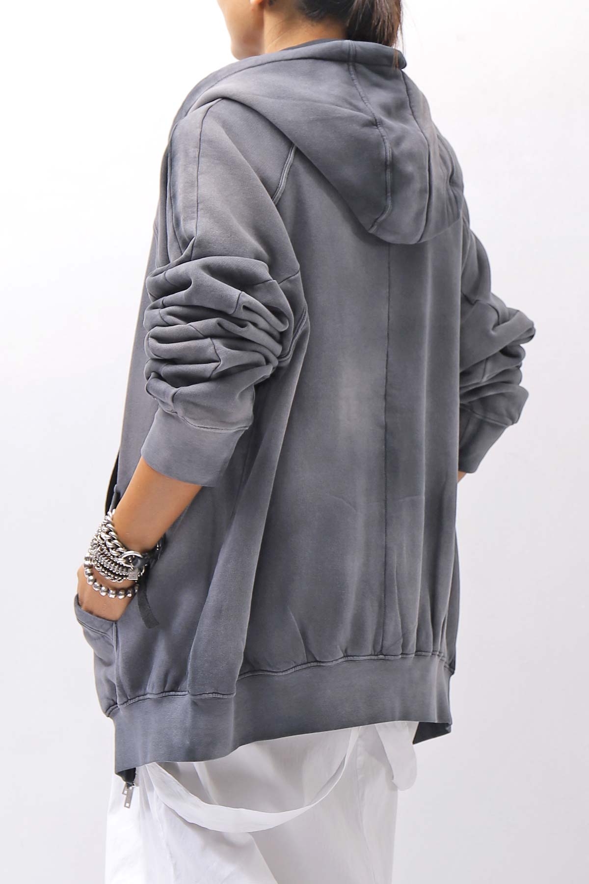 【thom/krom】 UNISEX SWEAT ZIPPED HOODIE MSJ711_GREY STONE WASH SPRAY