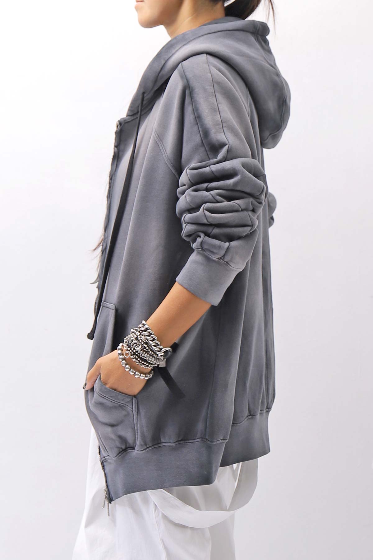 【thom/krom】 UNISEX SWEAT ZIPPED HOODIE MSJ711_GREY STONE WASH SPRAY