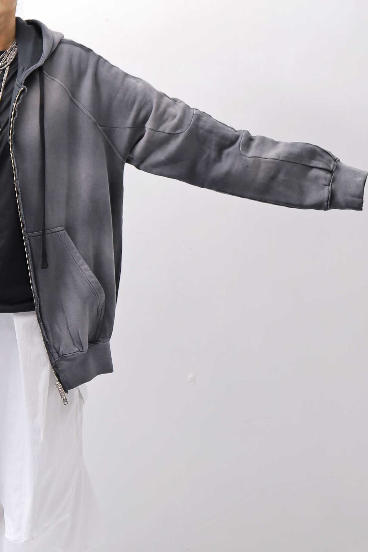 【thom/krom】 UNISEX SWEAT ZIPPED HOODIE MSJ711_GREY STONE WASH SPRAY