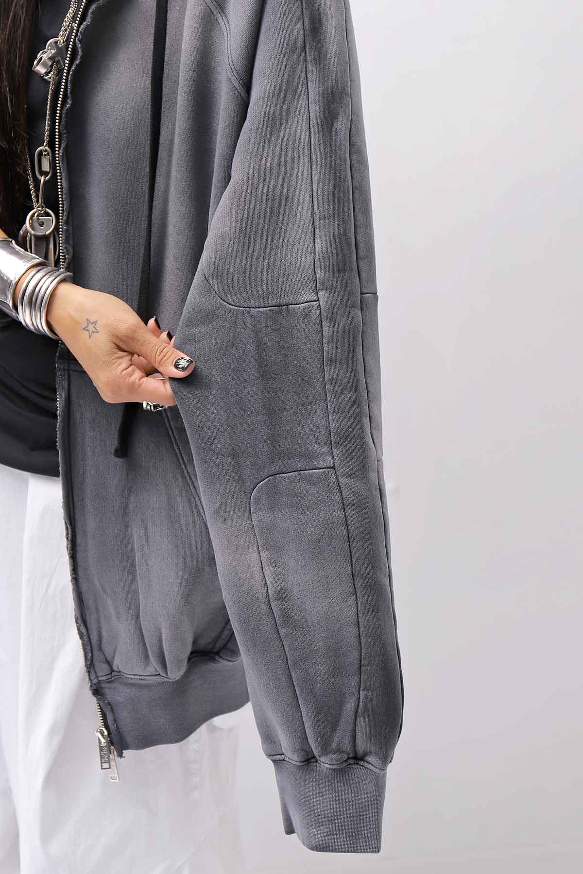 【thom/krom】 UNISEX SWEAT ZIPPED HOODIE MSJ711_GREY STONE WASH SPRAY