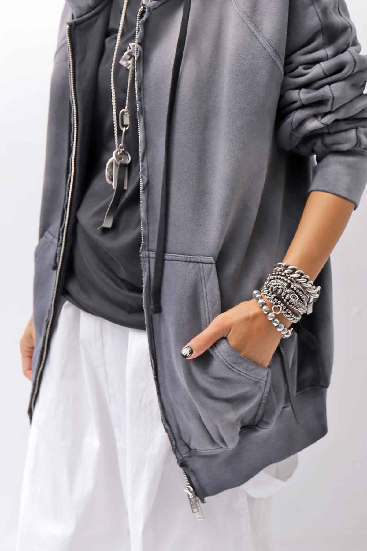 【thom/krom】 UNISEX SWEAT ZIPPED HOODIE MSJ711_GREY STONE WASH SPRAY