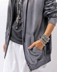 【thom/krom】 UNISEX SWEAT ZIPPED HOODIE MSJ711_GREY STONE WASH SPRAY