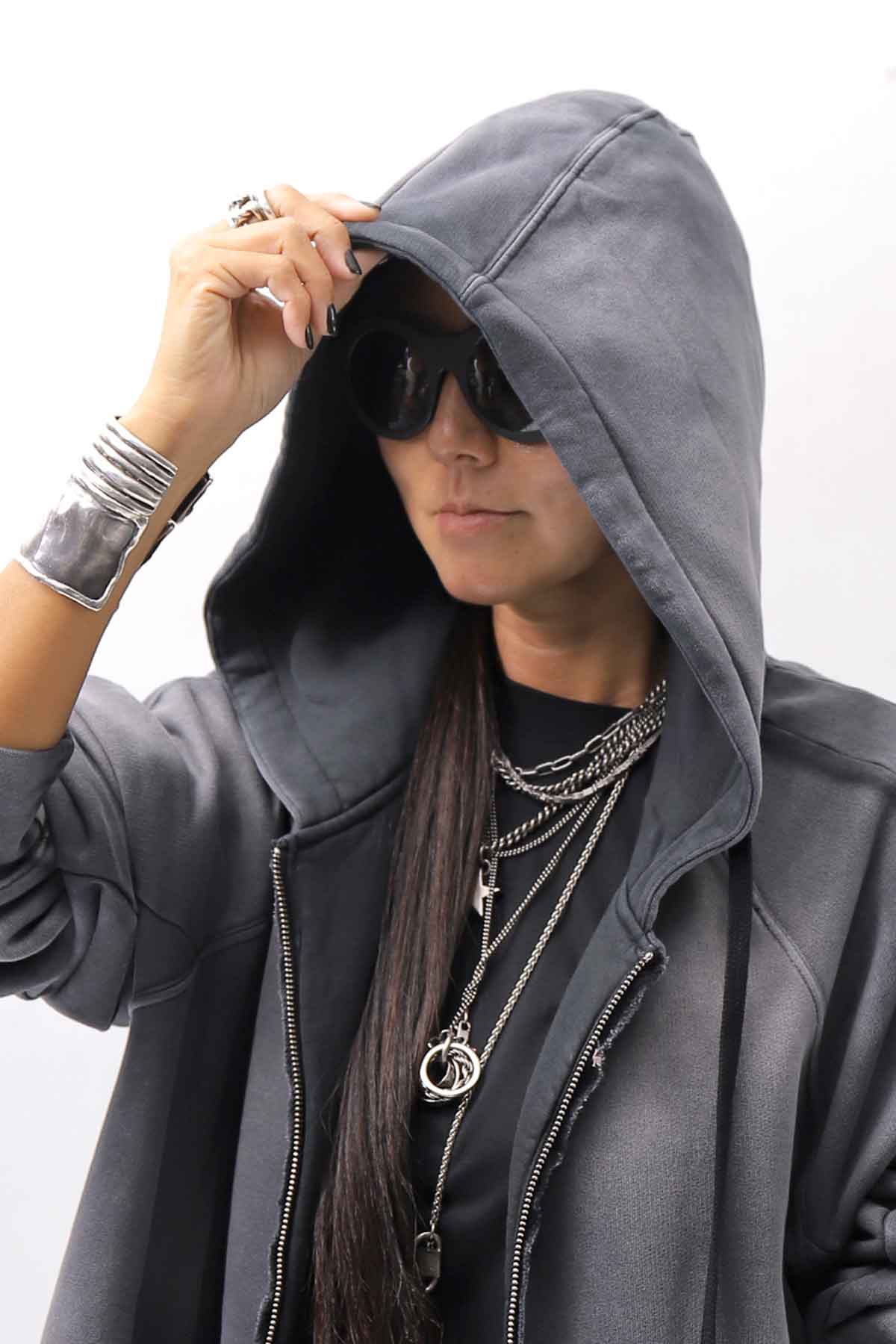 【thom/krom】 UNISEX SWEAT ZIPPED HOODIE MSJ711_GREY STONE WASH SPRAY