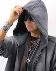 【thom/krom】 UNISEX SWEAT ZIPPED HOODIE MSJ711_GREY STONE WASH SPRAY