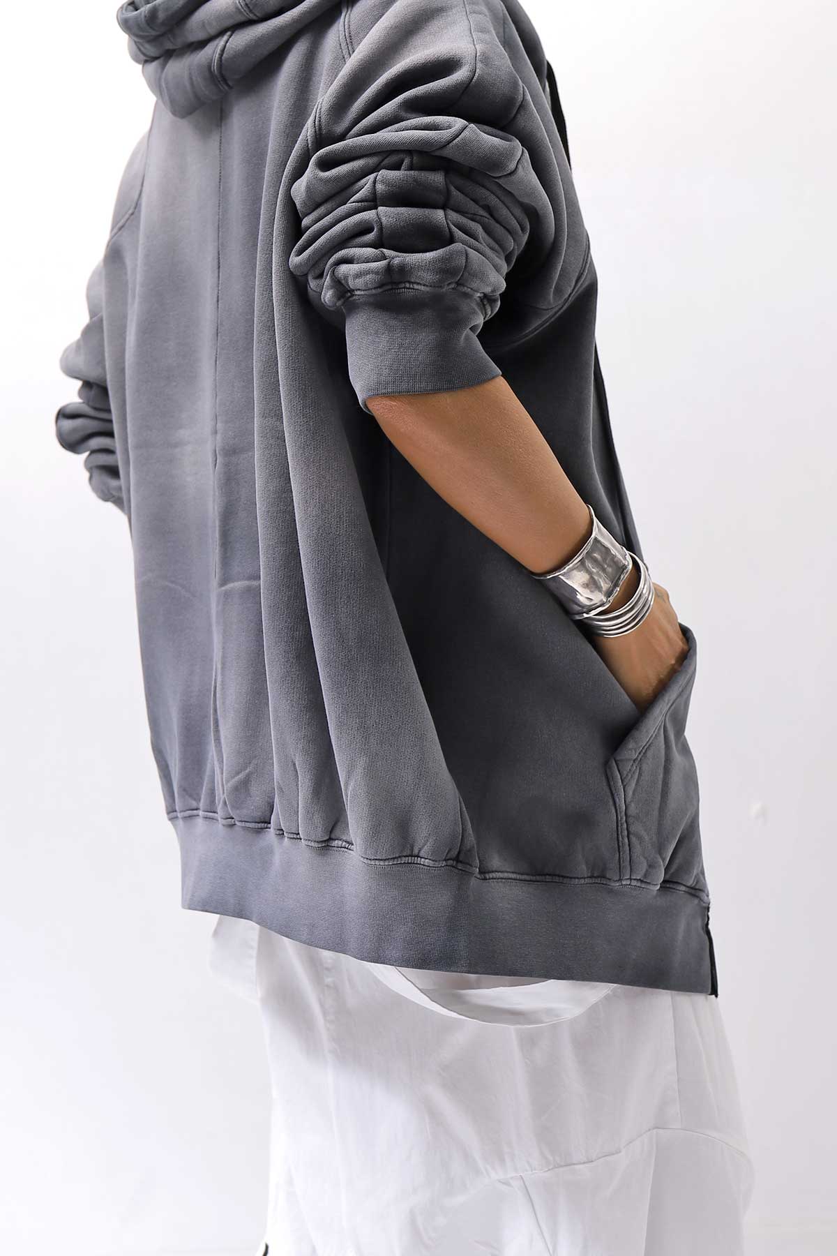 【thom/krom】 UNISEX SWEAT ZIPPED HOODIE MSJ711_GREY STONE WASH SPRAY