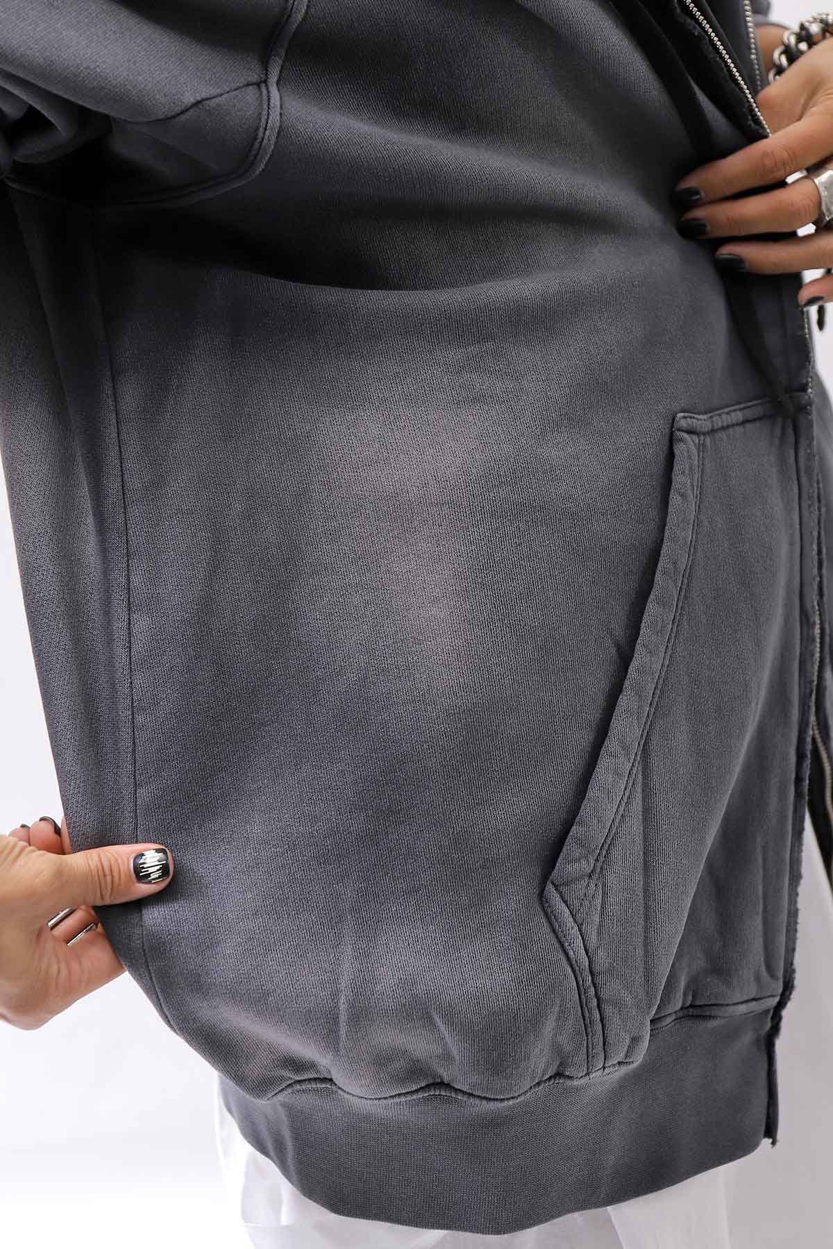【thom/krom】 UNISEX SWEAT ZIPPED HOODIE MSJ711_GREY STONE WASH SPRAY