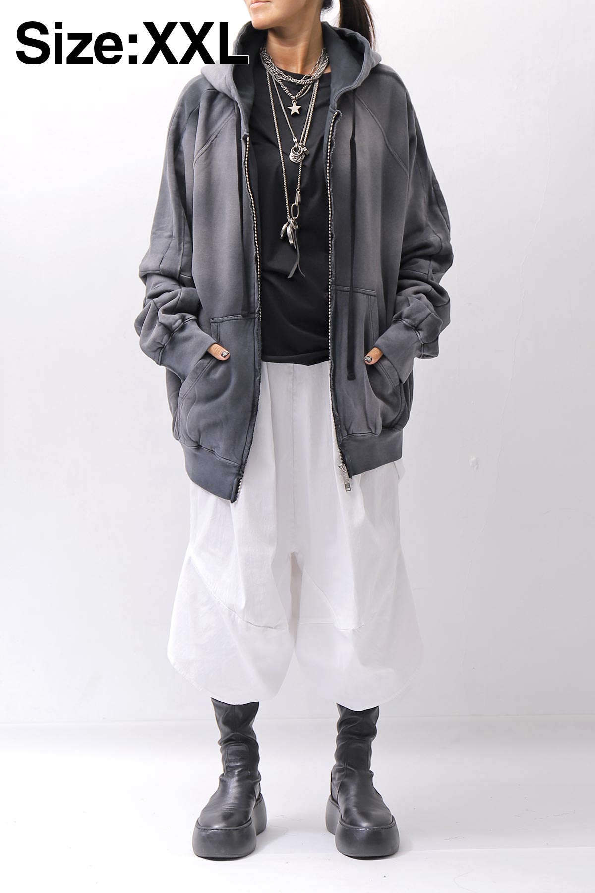 【thom/krom】 UNISEX SWEAT ZIPPED HOODIE MSJ711_GREY STONE WASH SPRAY