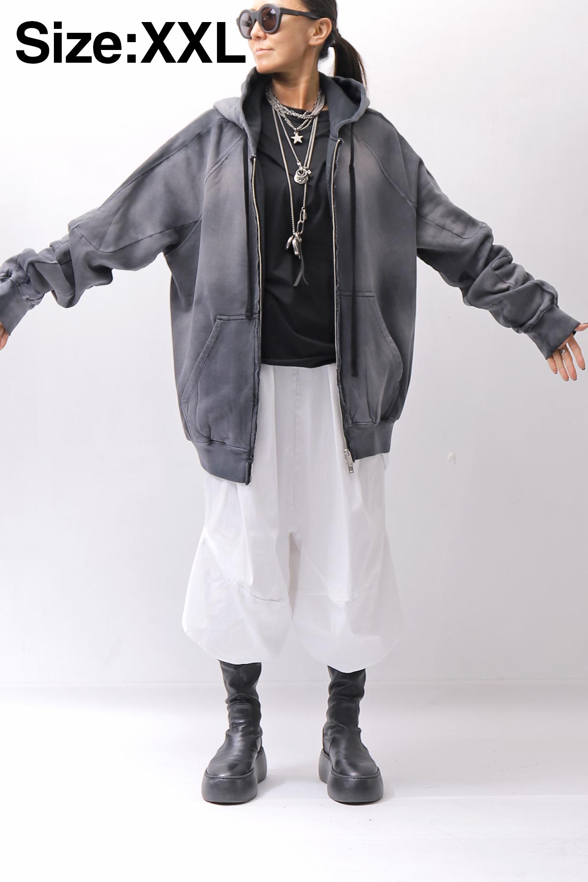 【thom/krom】 UNISEX SWEAT ZIPPED HOODIE MSJ711_GREY STONE WASH SPRAY