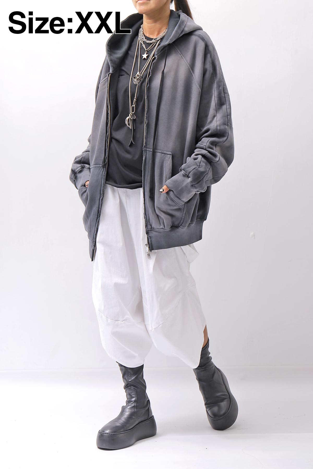 【thom/krom】 UNISEX SWEAT ZIPPED HOODIE MSJ711_GREY STONE WASH SPRAY