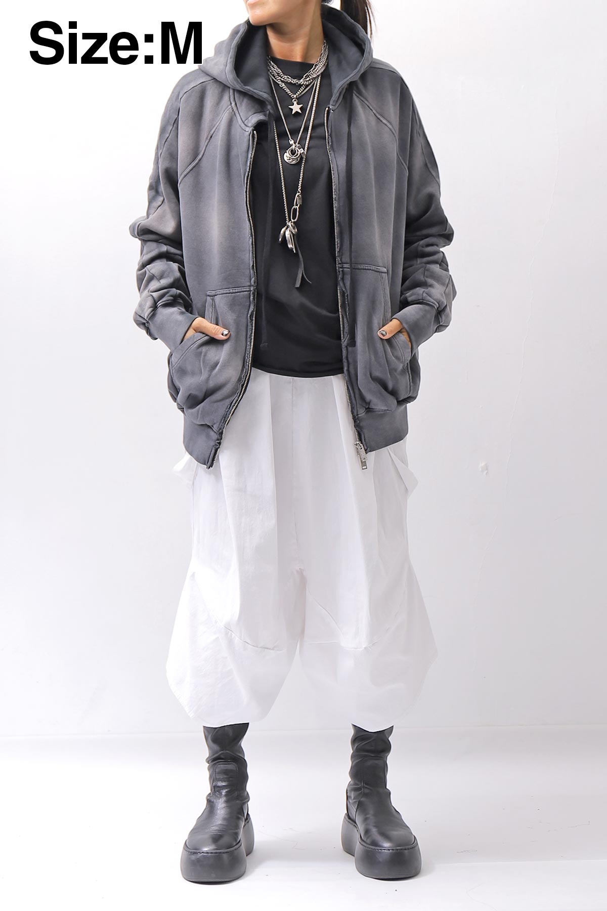 【thom/krom】 UNISEX SWEAT ZIPPED HOODIE MSJ711_GREY STONE WASH SPRAY