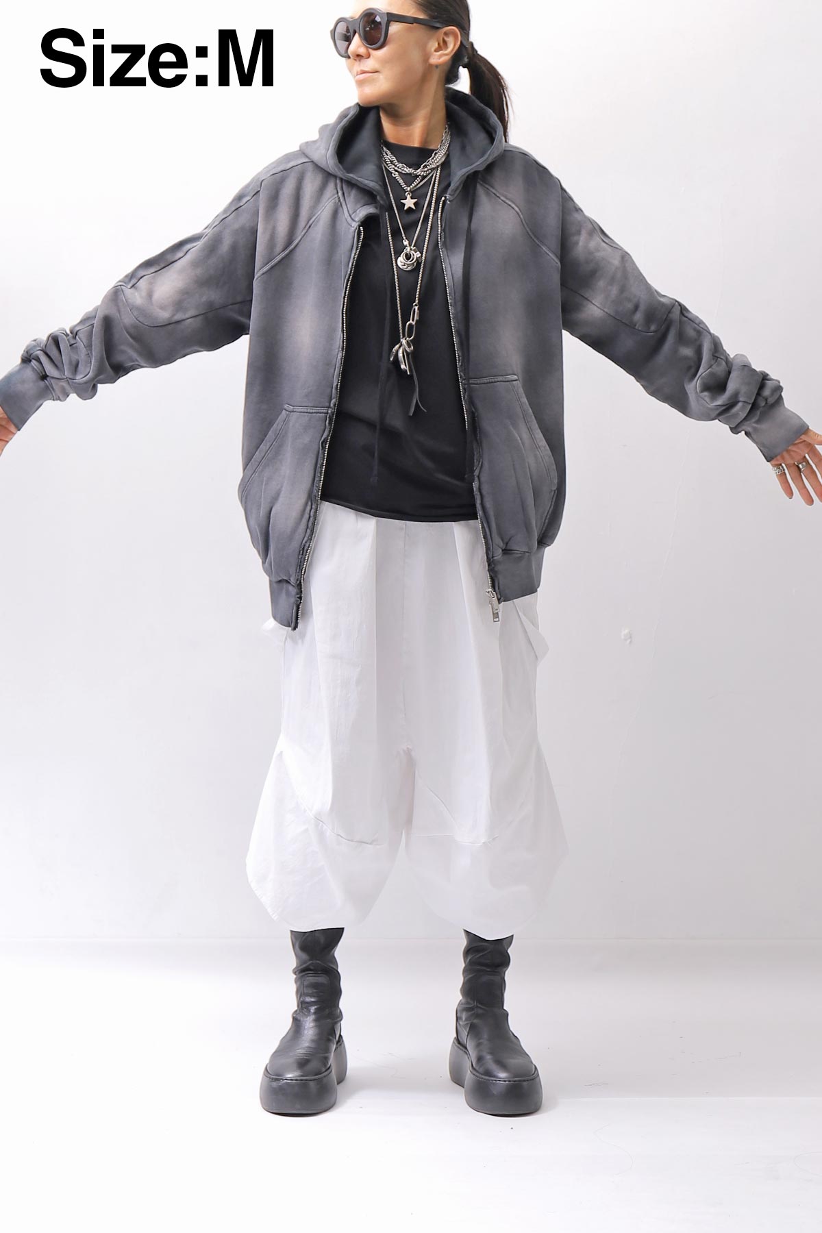 【thom/krom】 UNISEX SWEAT ZIPPED HOODIE MSJ711_GREY STONE WASH SPRAY