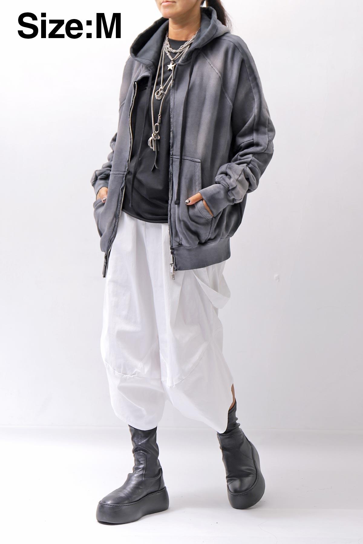 【thom/krom】 UNISEX SWEAT ZIPPED HOODIE MSJ711_GREY STONE WASH SPRAY