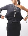 【thom/krom】 STRETCH VISCOSE ONE-SHOULDER TOP WTS630_BLACK