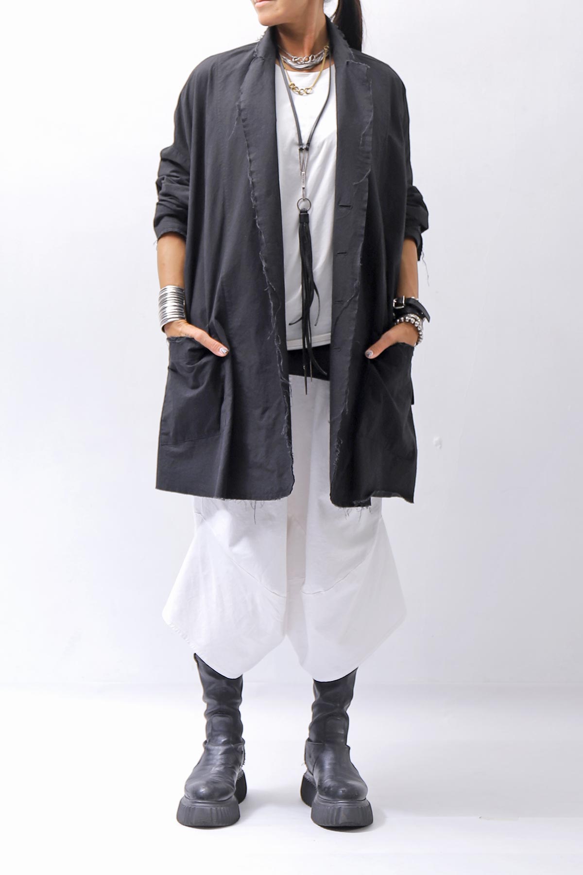 【bajra】 UNISEX LIGHT COTTON SHIRT BLOUSON LONG 157QB01LG_BLACK