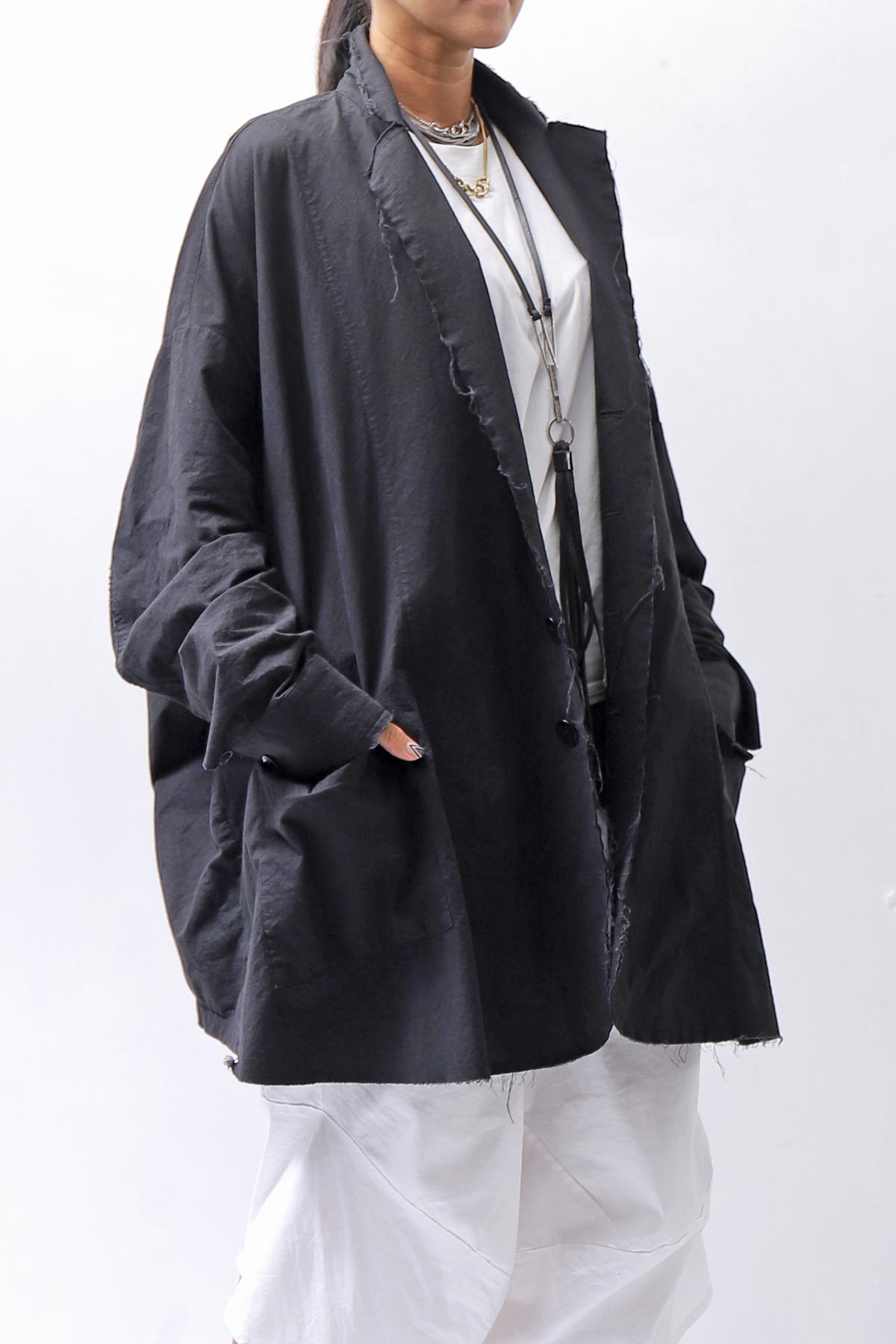 【bajra】 UNISEX LIGHT COTTON SHIRT BLOUSON LONG 157QB01LG_BLACK