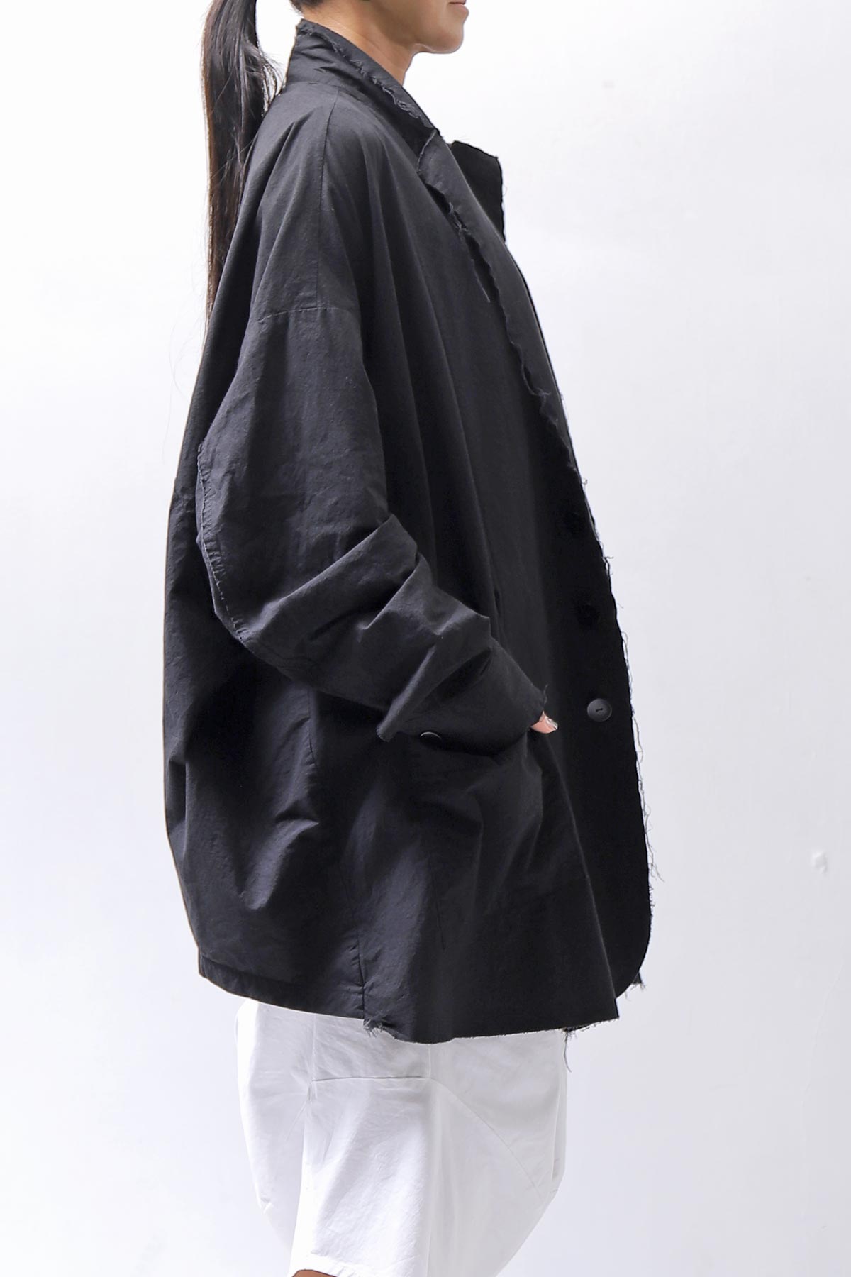 【bajra】 UNISEX LIGHT COTTON SHIRT BLOUSON LONG 157QB01LG_BLACK