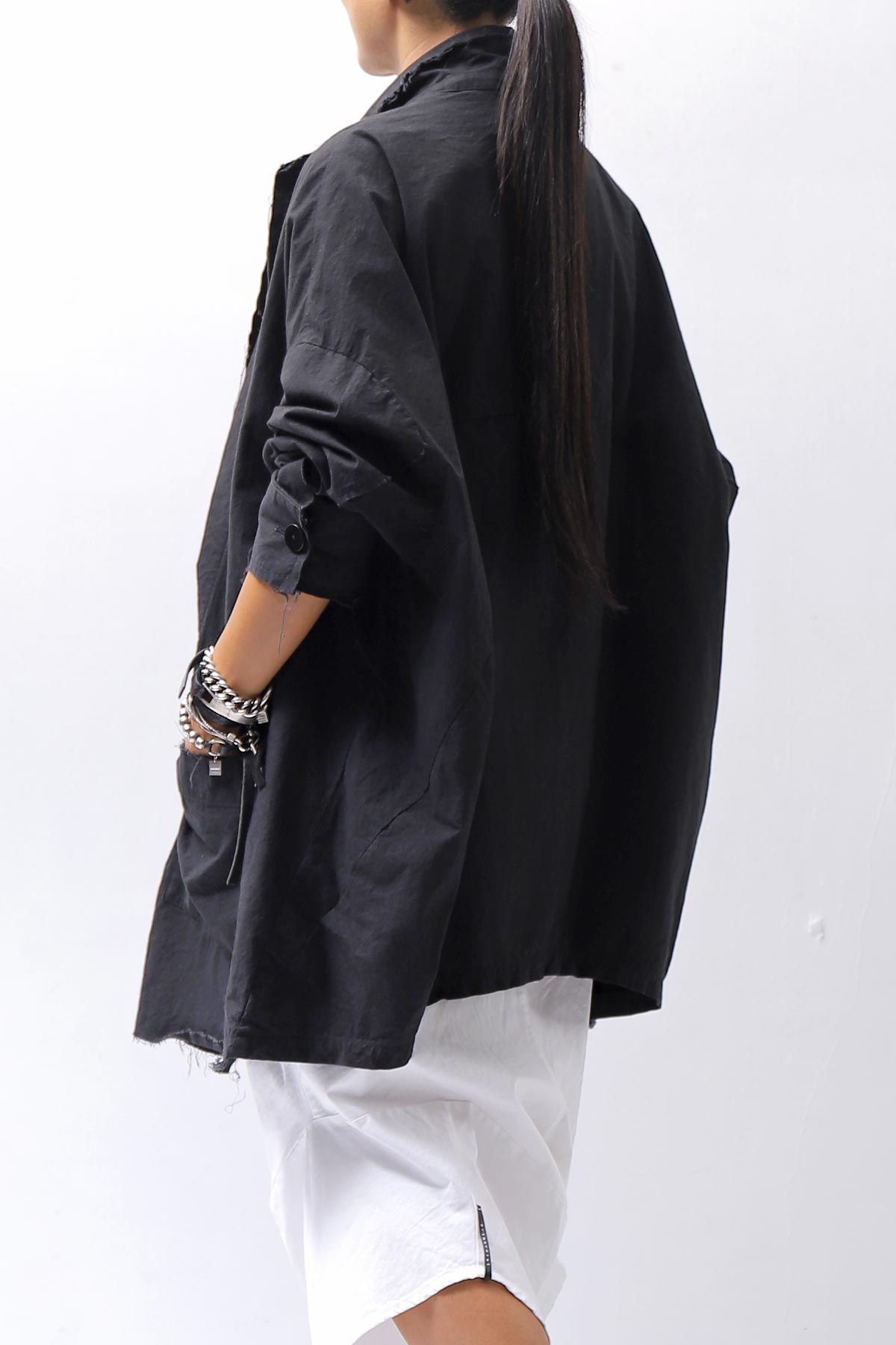 【bajra】 UNISEX LIGHT COTTON SHIRT BLOUSON LONG 157QB01LG_BLACK