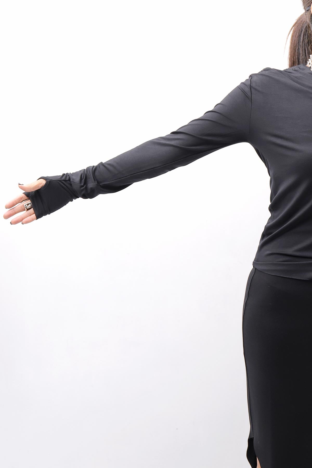 【thom/krom】 STRETCH VISCOSE ONE-SHOULDER TOP WTS630_BLACK