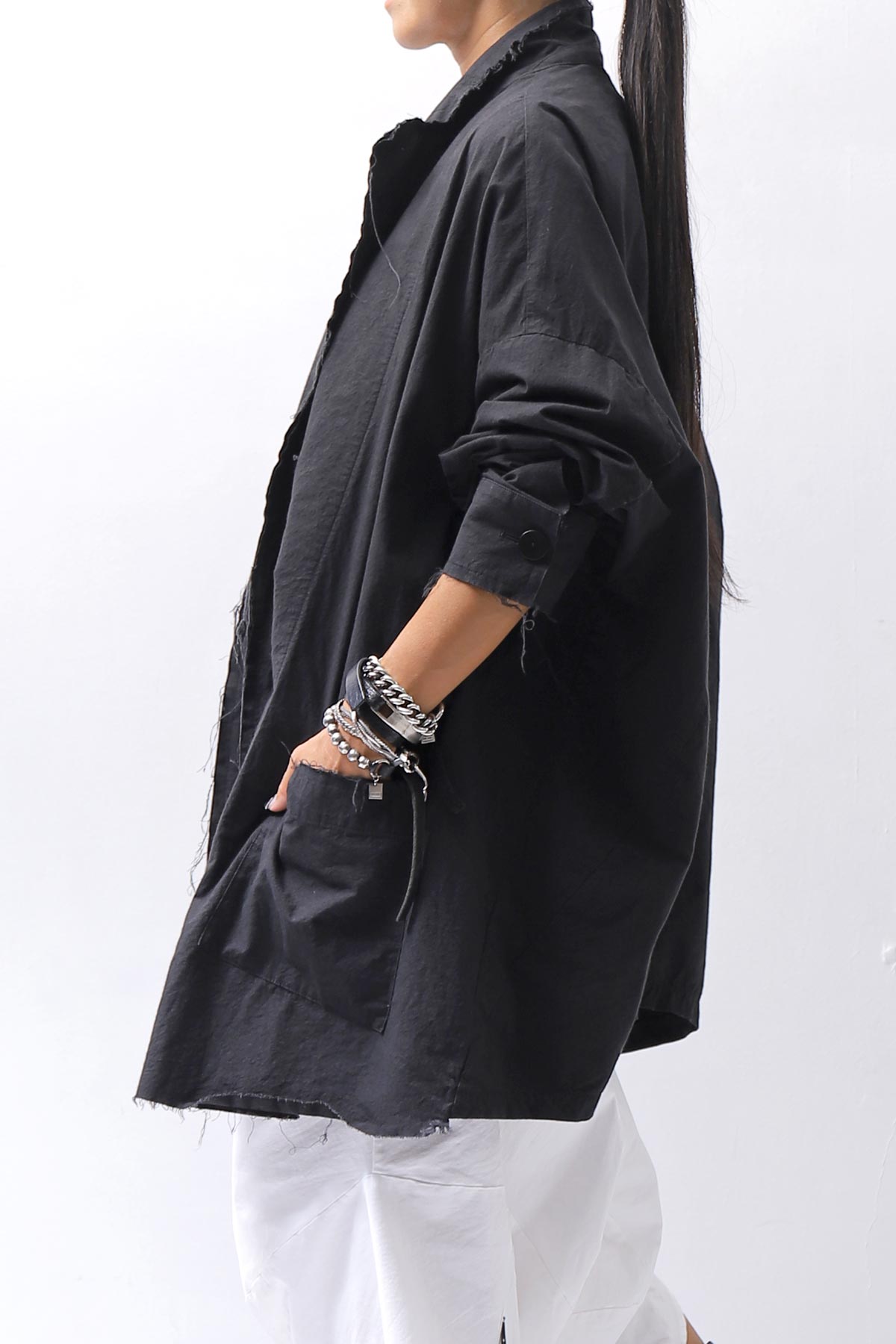 【bajra】 UNISEX LIGHT COTTON SHIRT BLOUSON LONG 157QB01LG_BLACK