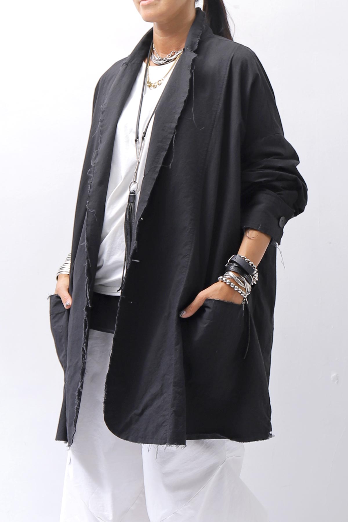【bajra】 UNISEX LIGHT COTTON SHIRT BLOUSON LONG 157QB01LG_BLACK