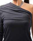 【thom/krom】 STRETCH VISCOSE ONE-SHOULDER TOP WTS630_BLACK