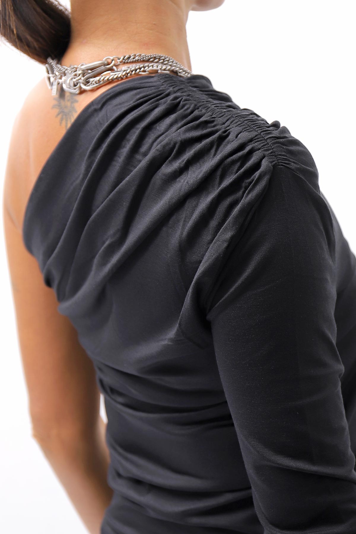 【thom/krom】 STRETCH VISCOSE ONE-SHOULDER TOP WTS630_BLACK