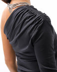 【thom/krom】 STRETCH VISCOSE ONE-SHOULDER TOP WTS630_BLACK