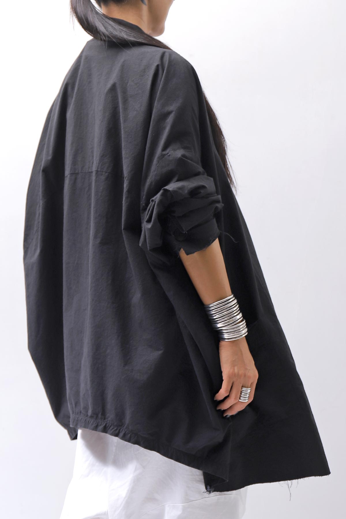 【bajra】 UNISEX LIGHT COTTON SHIRT BLOUSON LONG 157QB01LG_BLACK