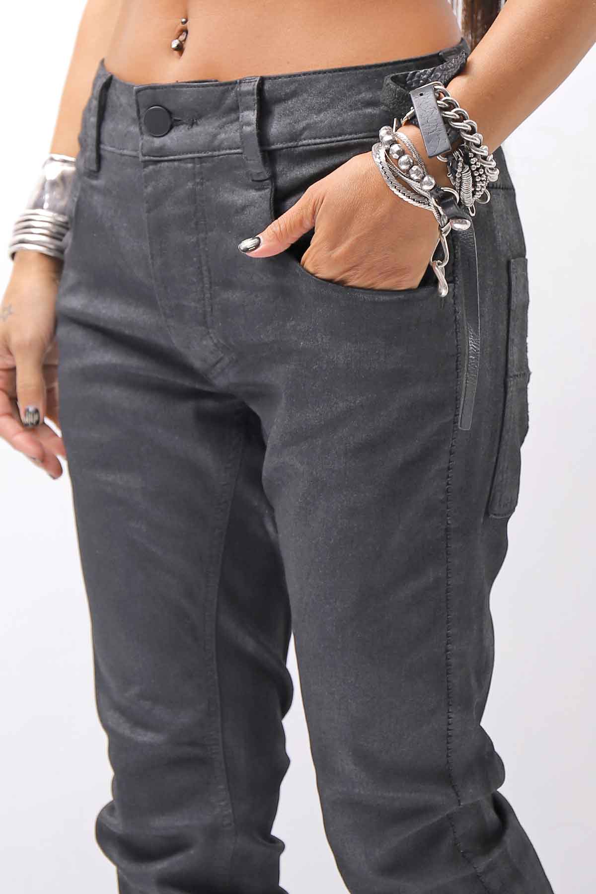 【thom/krom】 UNISEX COATED STRETCH DENIM PANTS MT107_BLACK COATED