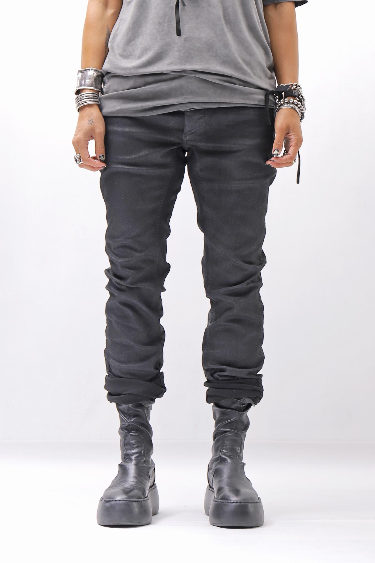 【thom/krom】 UNISEX COATED STRETCH DENIM PANTS MT107_BLACK COATED
