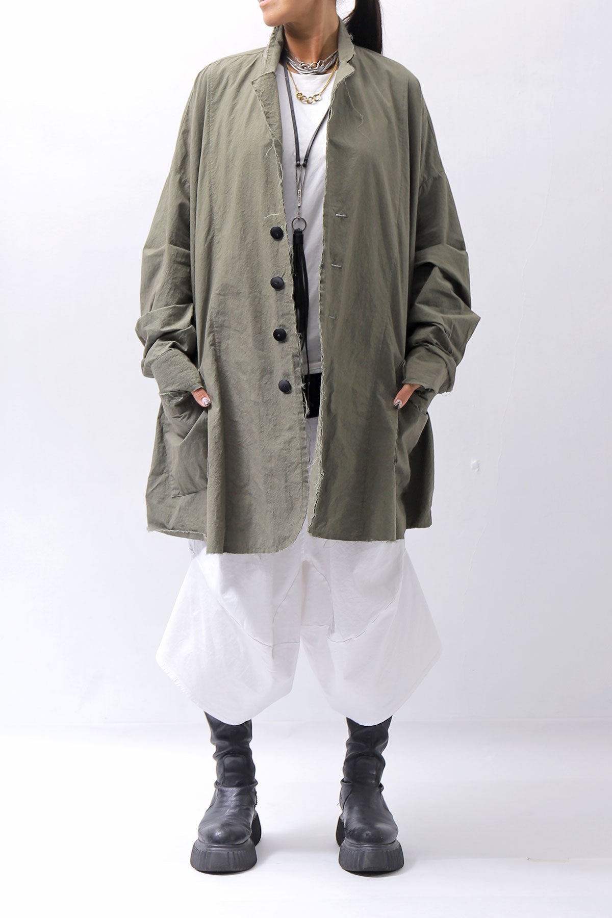 【bajra】 UNISEX LIGHT COTTON SHIRT BLOUSON LONG 157QB01LG_MILITARY